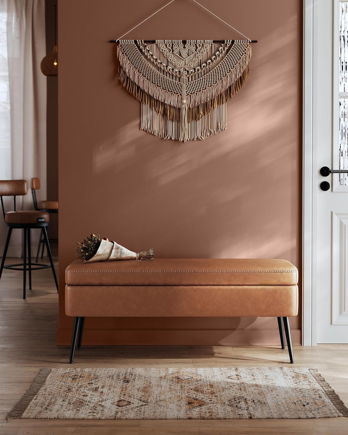 Leather Storage Ottoman With Steel Legs