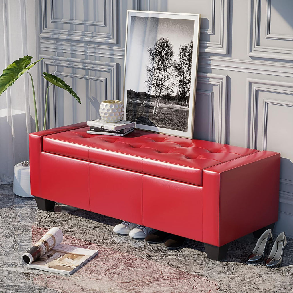 right Red Upholstered Storage Ottoman
