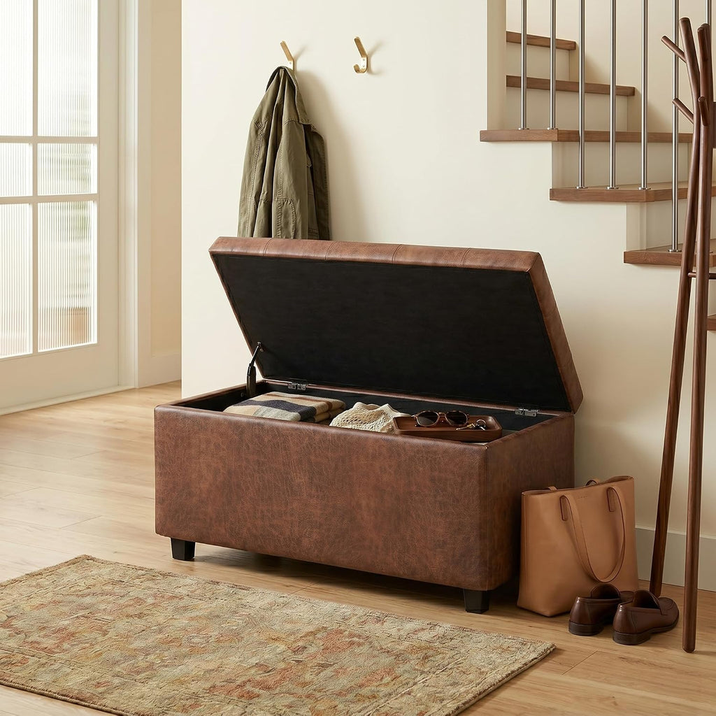 Brown Vegan‑Leather Storage Ottoman