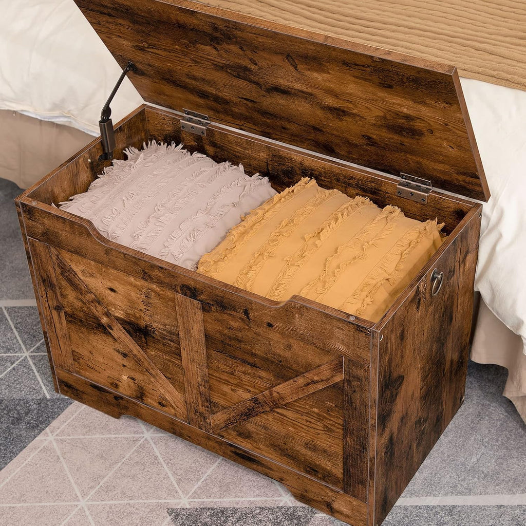 Brown Retro Safety‑Hinge Storage Bench