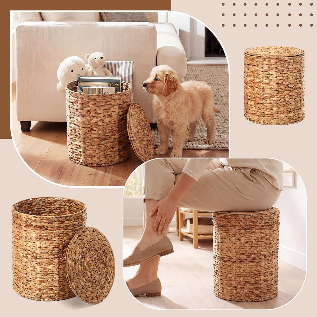 2‑Pack Round Lidded Rattan Ottomans