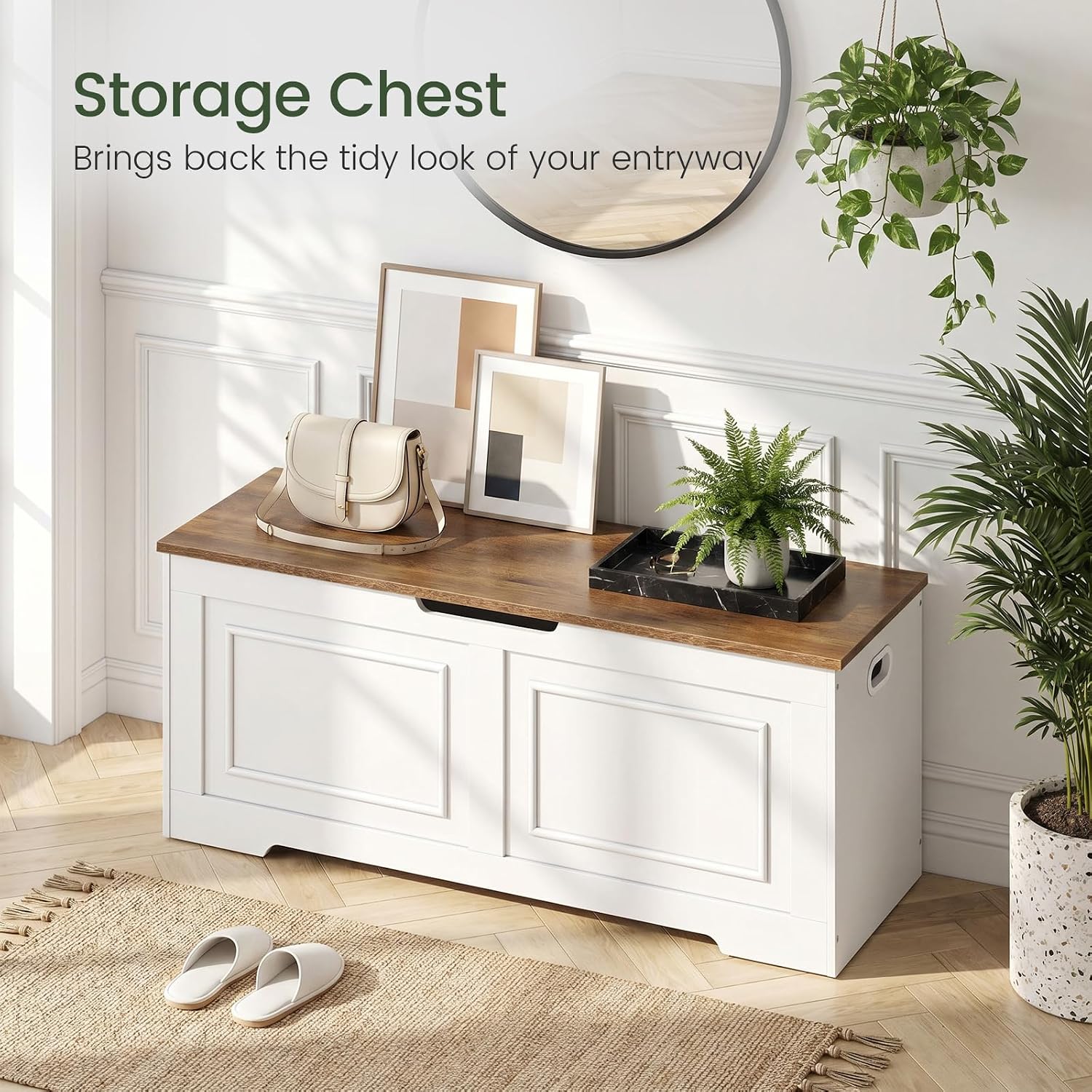 Large Safety‑Hinge Wooden Storage Bench