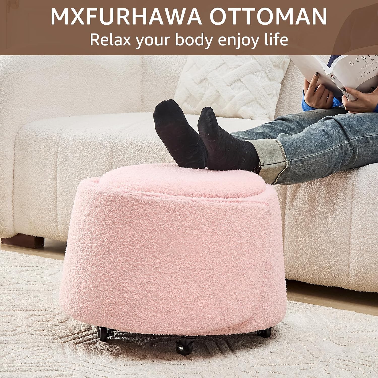 Modern Backed Storage Vanity Ottoman Stool