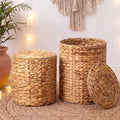 2‑Pack Round Lidded Rattan Ottomans