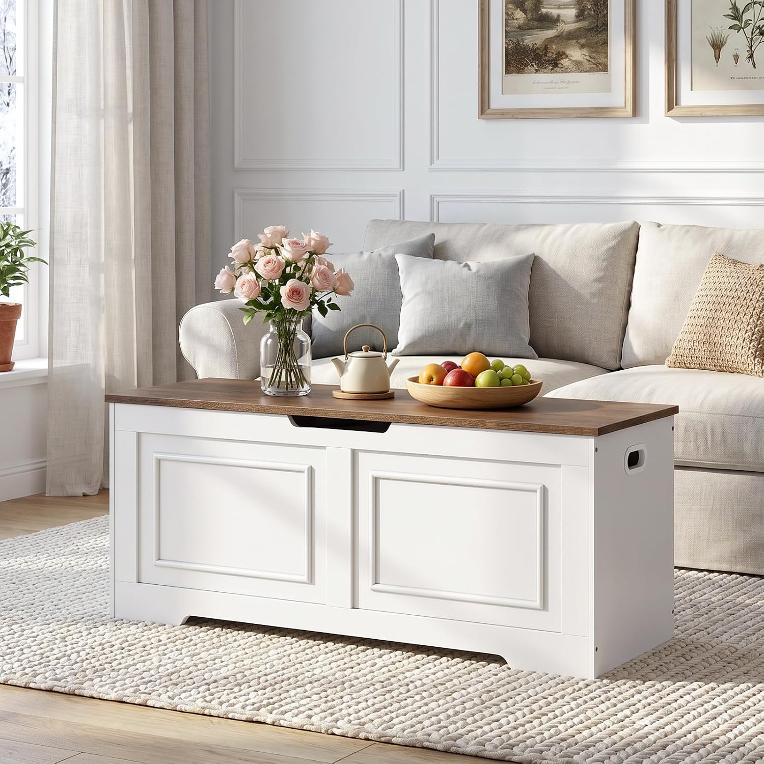 Large Safety‑Hinge Wooden Storage Bench