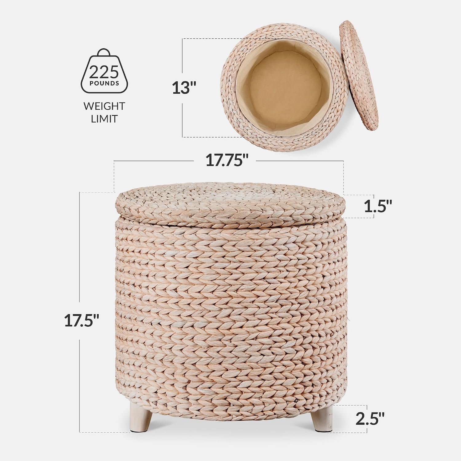 Hyacinth Round Storage Ottoman