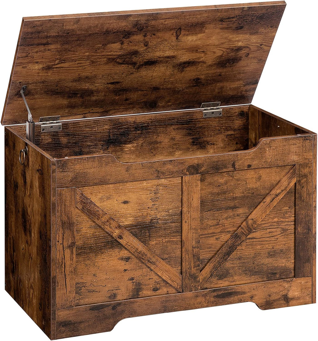 Brown Retro Safety‑Hinge Storage Bench