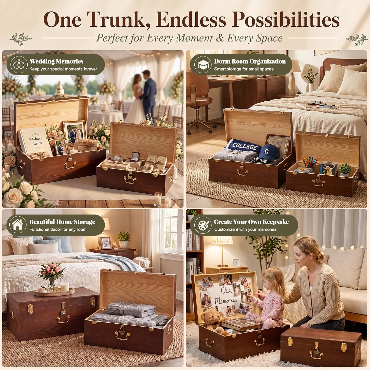 2‑Pack Lockable Wooden Storage Chests