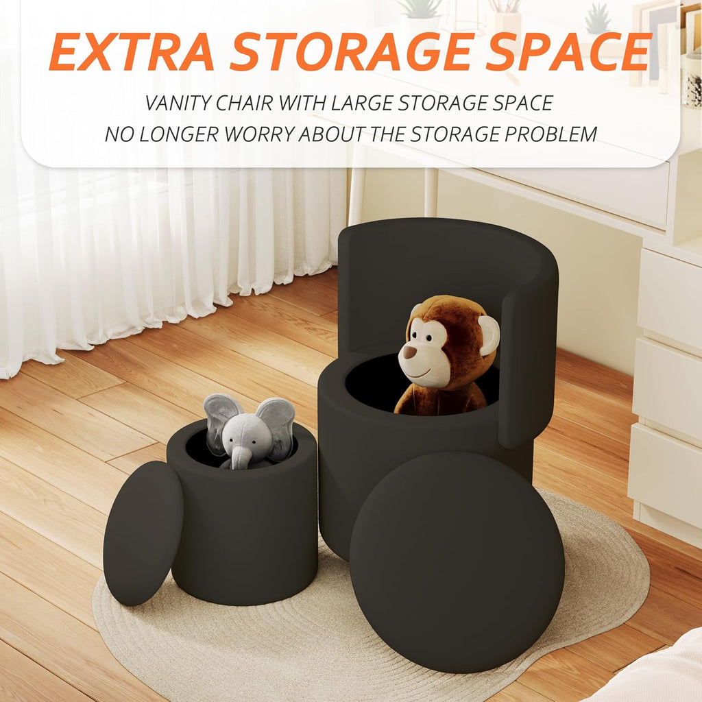 Leather Swivel Storage Vanity Ottoman