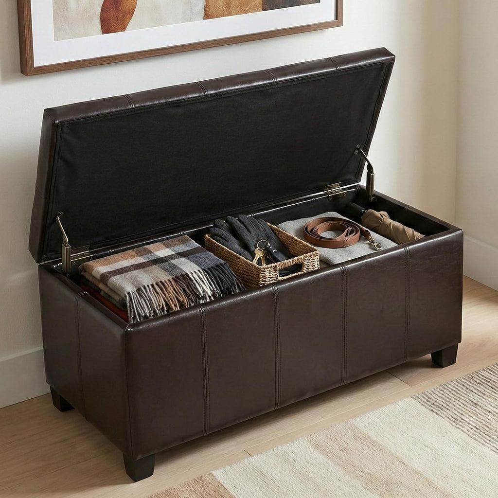Brown Vegan‑Leather Storage Ottoman