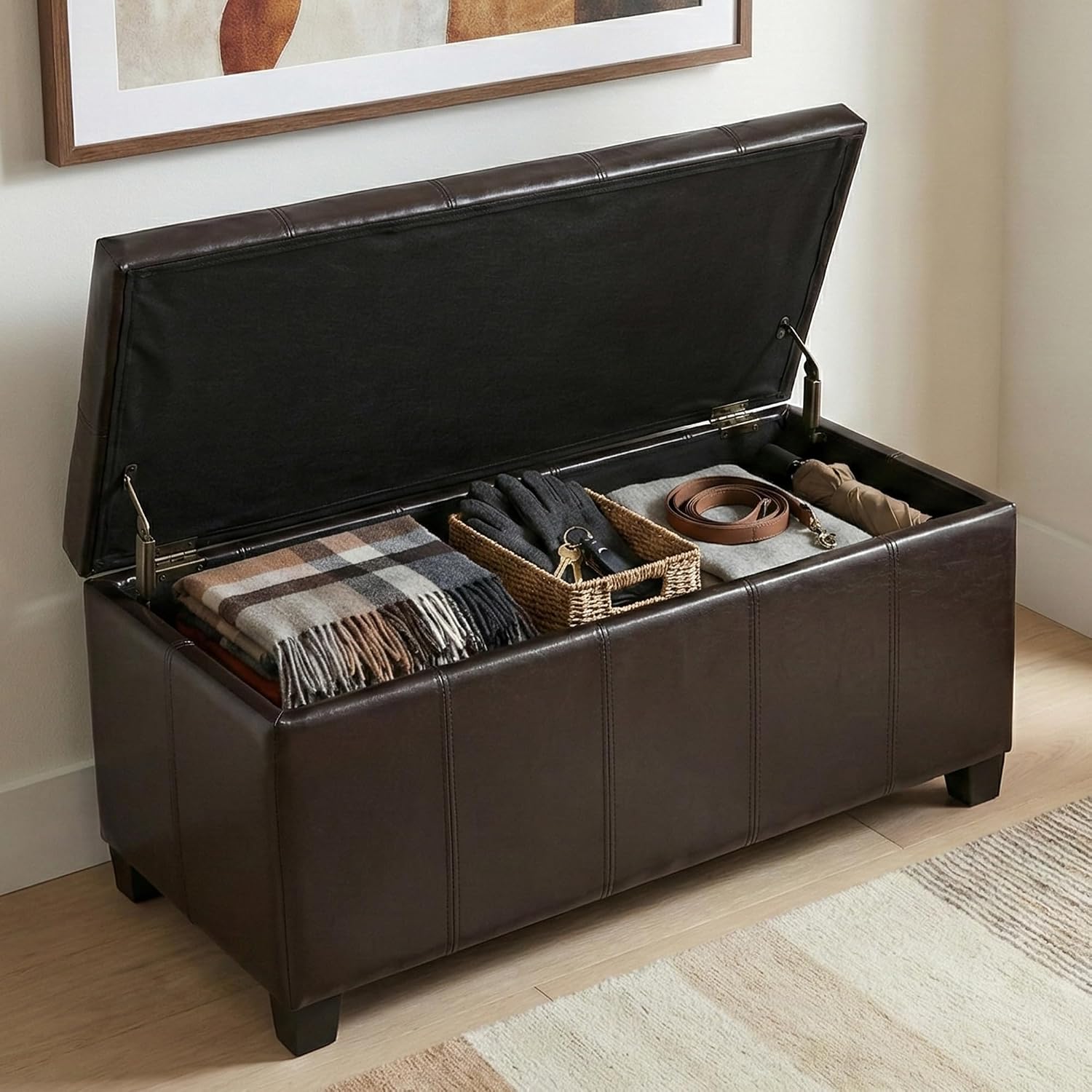Brown Vegan‑Leather Storage Ottoman