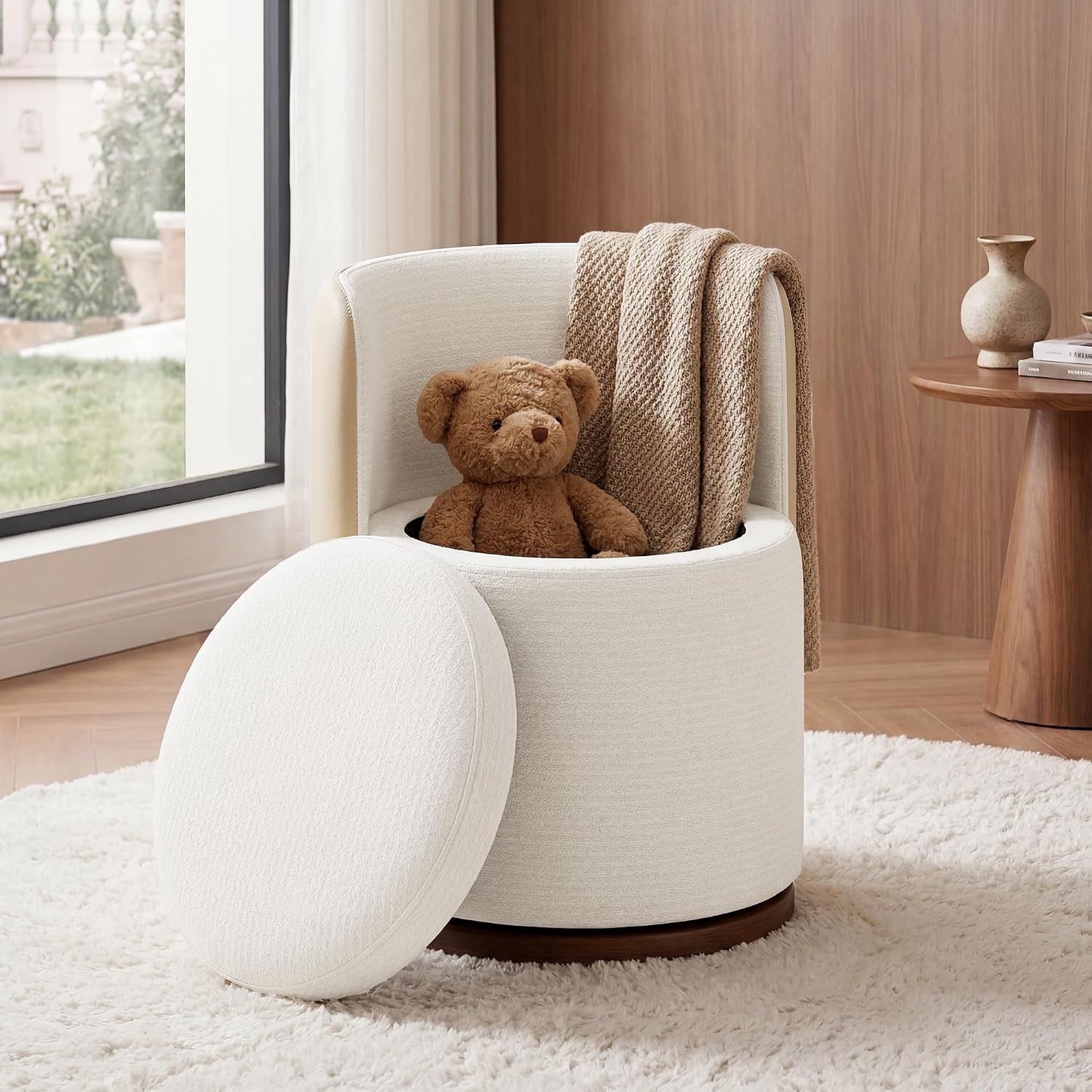 Ottoman with Storage, Round Vanity Stool with Back