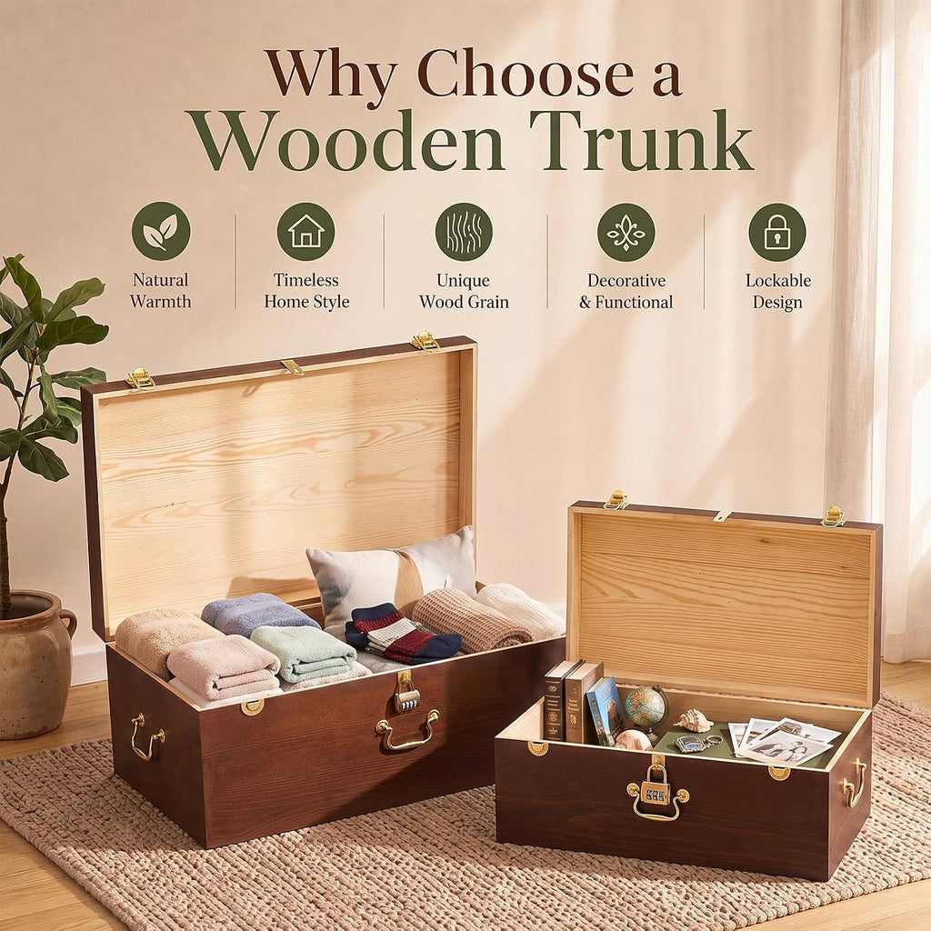 2‑Pack Lockable Wooden Storage Chests
