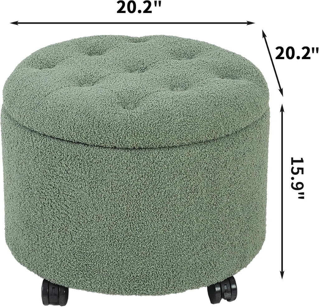 Velvet Wheeled Round Storage Ottoman