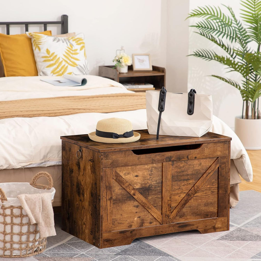 Brown Retro Safety‑Hinge Storage Bench