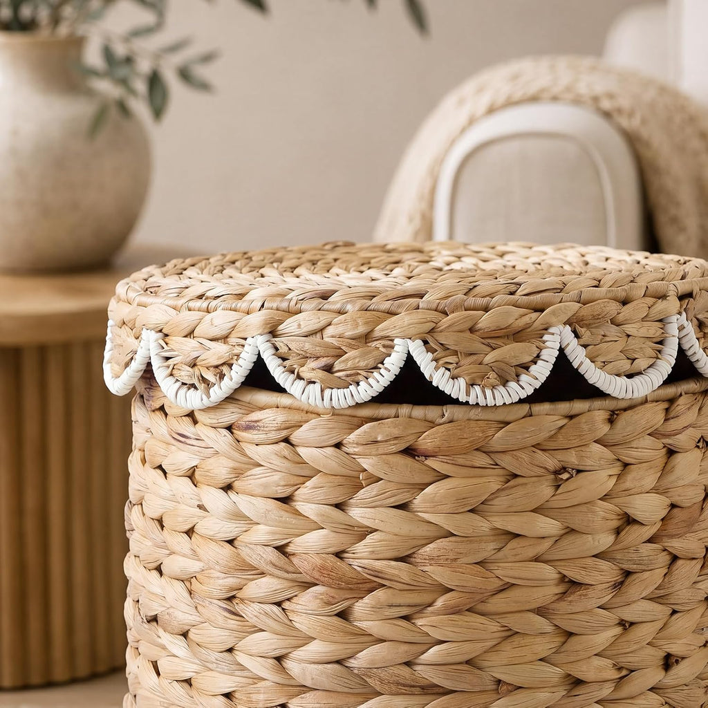 Boho Scalloped Hyacinth Storage Ottoman