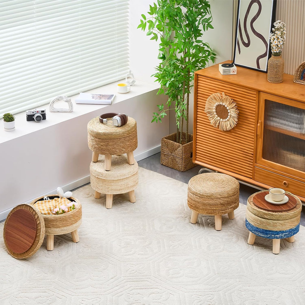 Handwoven Storage Ottoman Pouf
