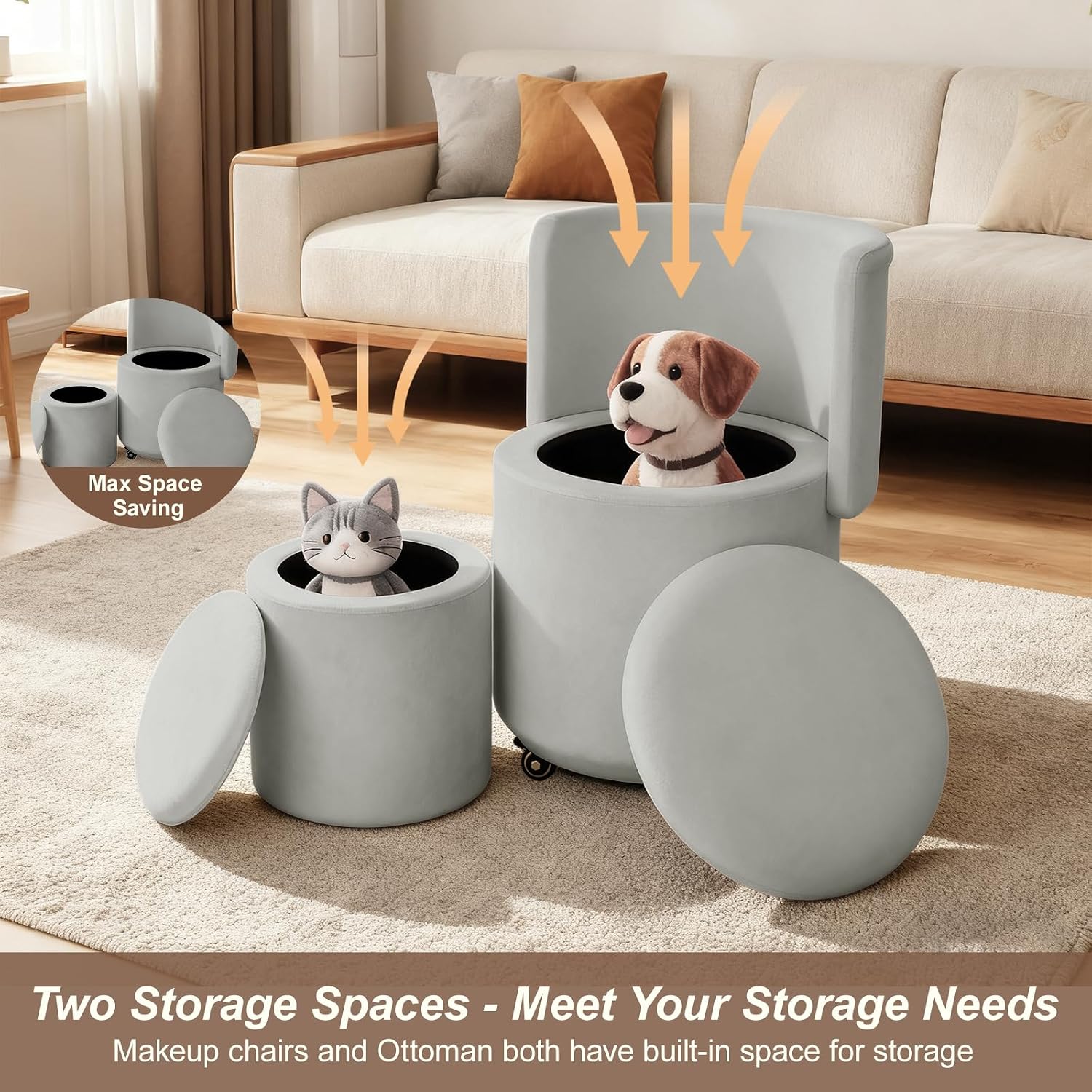 Leather Swivel Storage Vanity Ottoman