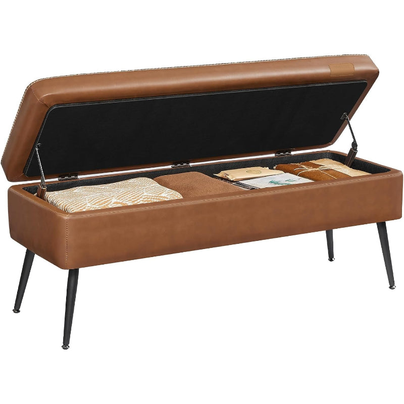 Leather Storage Ottoman With Steel Legs