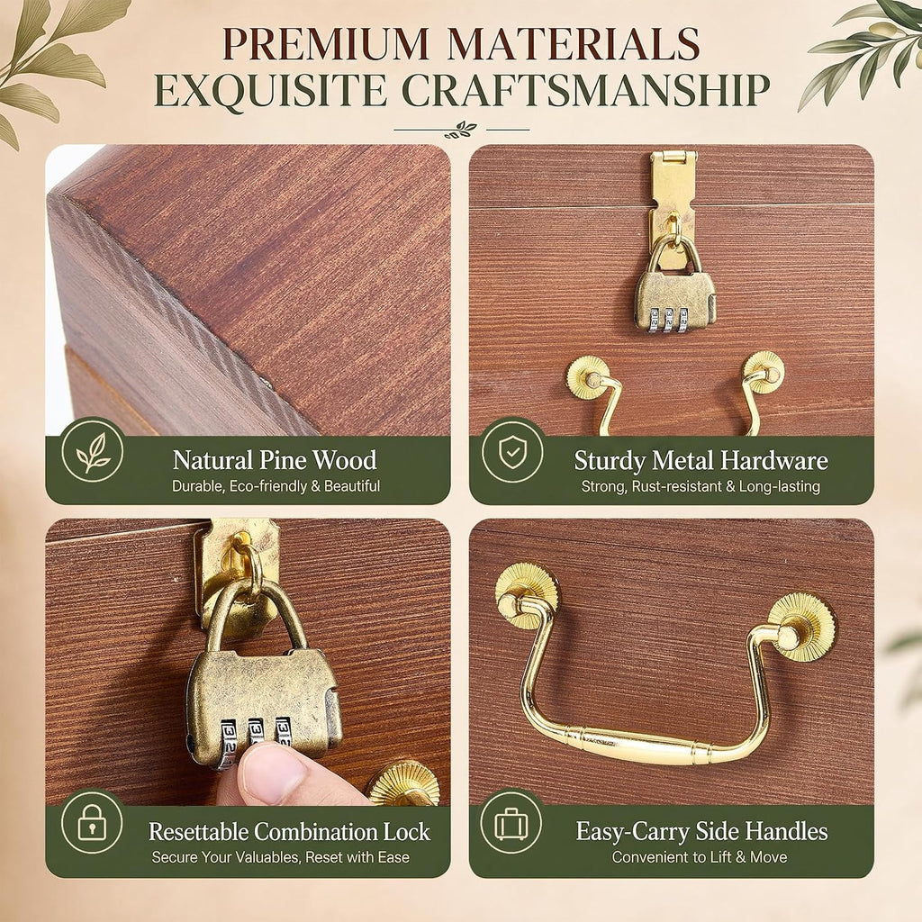 2‑Pack Lockable Wooden Storage Chests