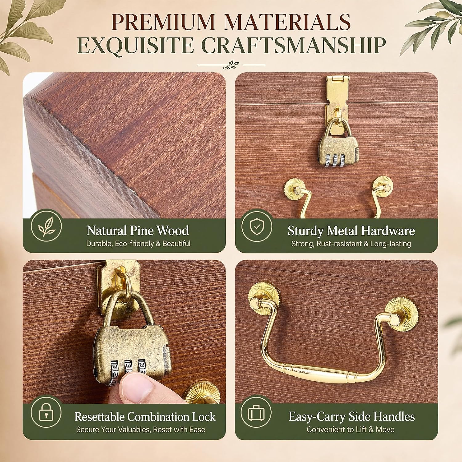 2‑Pack Lockable Wooden Storage Chests