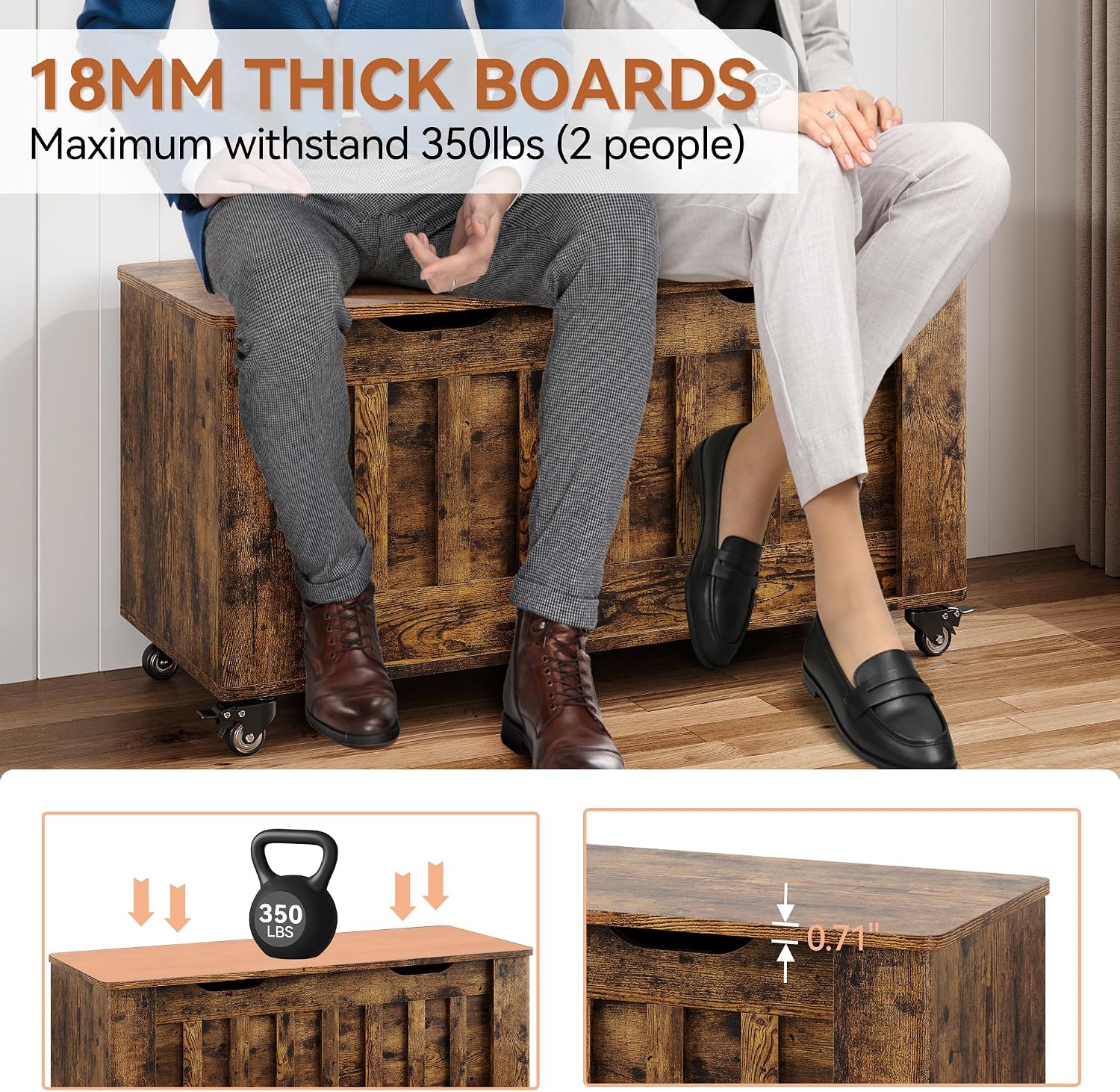 Retro Wooden Storage Bench Chest