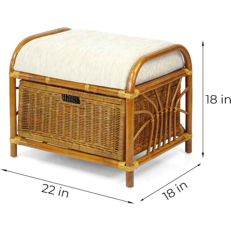 Rattan Wicker Cushioned Ottoman Stool