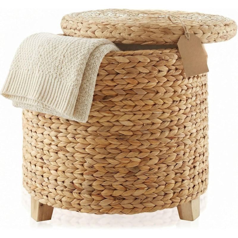 Lidded Hyacinth Round Storage Ottoman