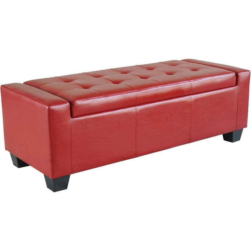 right Red Upholstered Storage Ottoman