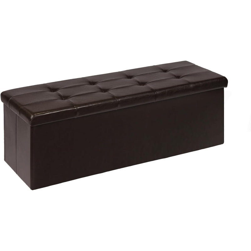 Brown Faux‑Leather Folding Storage Ottoman Bench