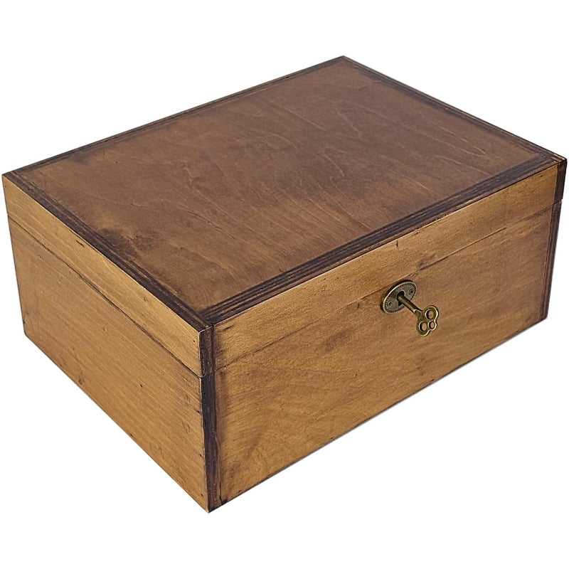 Brown Lockable Vintage Wooden Keepsake Box